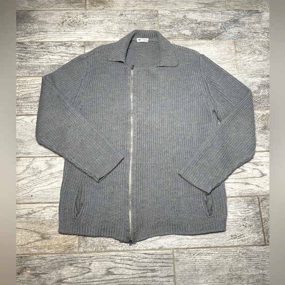 Inis Meáin Baby Alpaca ZipCardigan SweaterBlue Hand Knit in Ireland Size XL